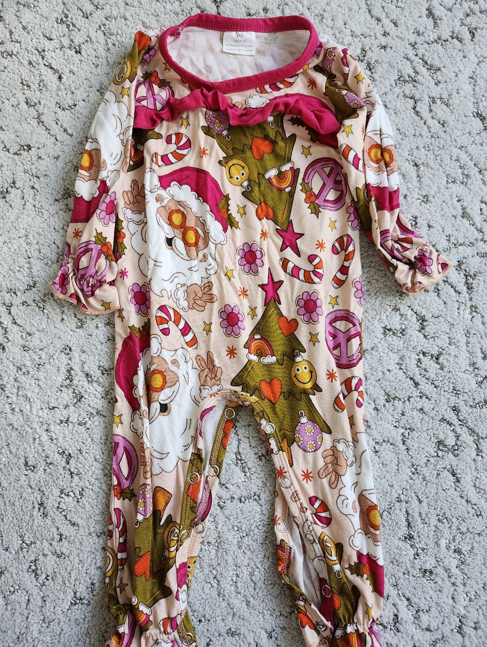 Holiday Candy & Santa Infant Romper in Pink